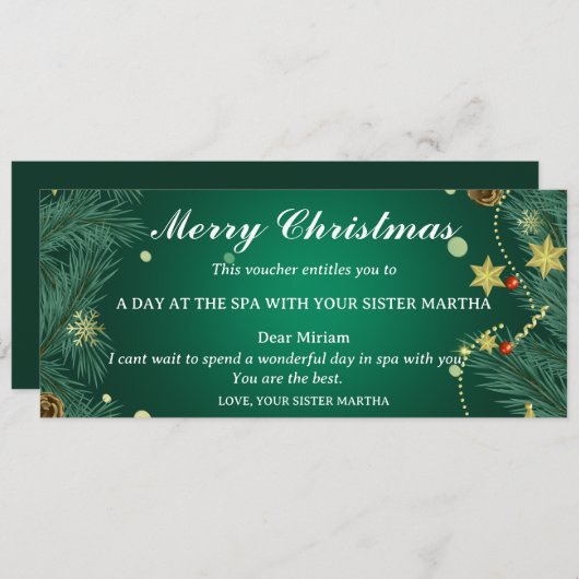 Spa Getaway Christmas Gift Voucher (正面/裏面)