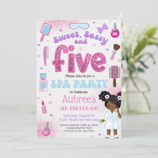SPA, girl 5th birthday party invite, 5 year old. 招待状 (スタンド正面)