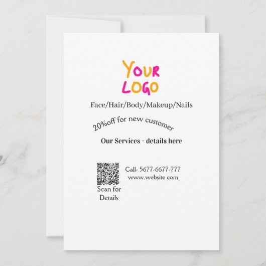 Spa massage salon discount offer services contact  招待状 (正面)