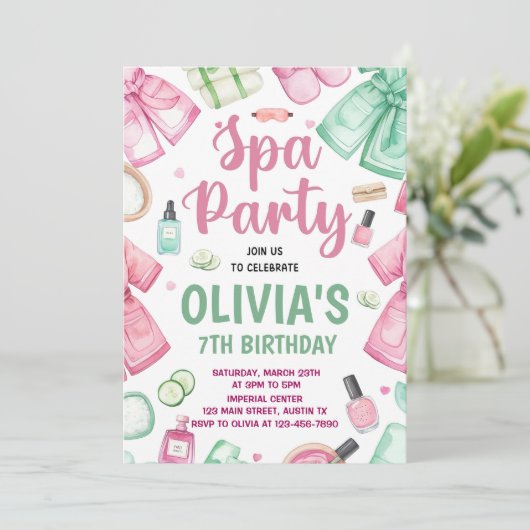Spa Party Birthday Invitation, Pamper Party Birthd 招待状 (スタンド正面)