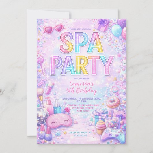 Spa Party Birthday Invitation | Pastel Spa Pamper 招待状 (正面)