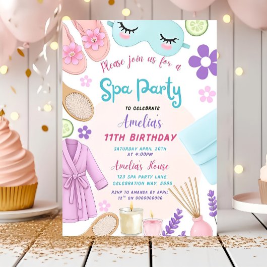Spa Party Birthday Invitation, Spa Girl 招待状