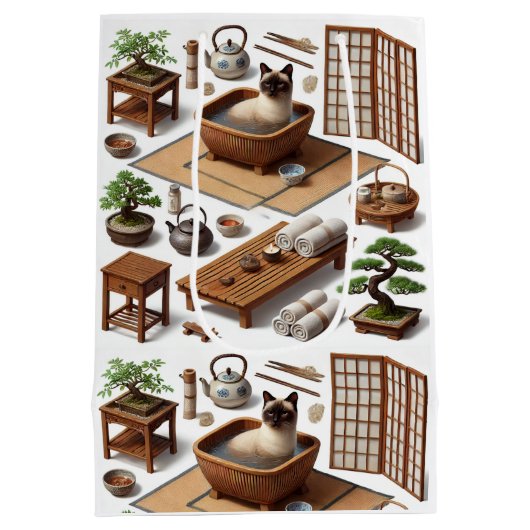 Spa party for Siamese Cat Lovers ミディアムペーパーバッグ (裏面)