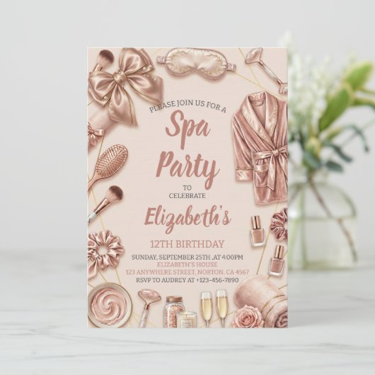 Spa Party Glitz Glam Glamour Girl Makeup Birthday 招待状 (スタンド正面)