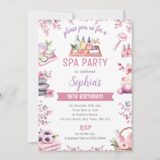 Spa Party Invitation - Cherry Blossom Pamper Party 招待状 (正面)