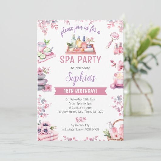 Spa Party Invitation - Cherry Blossom Pamper Party 招待状 (スタンド正面)