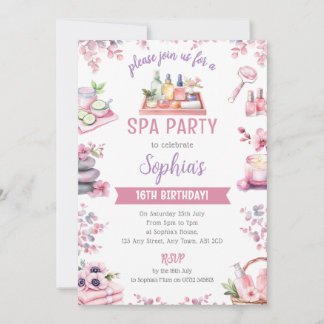 Spa Party Invitation - Cherry Blossom Pamper Party 招待状