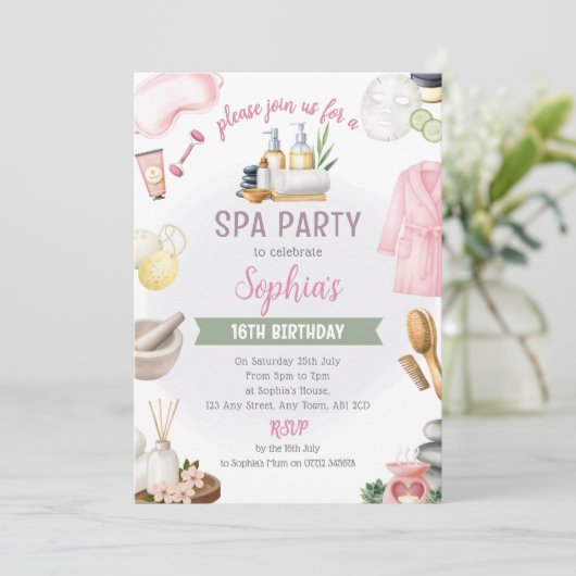 Spa Party Invitation, Natural Calm Refresh Pamper 招待状 (スタンド正面)