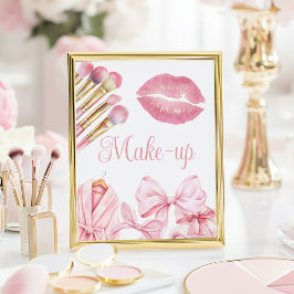 Spa Party Pink Birthday Make-up Sign ポスター