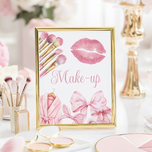 Spa Party Pink Birthday Make-up Sign ポスター