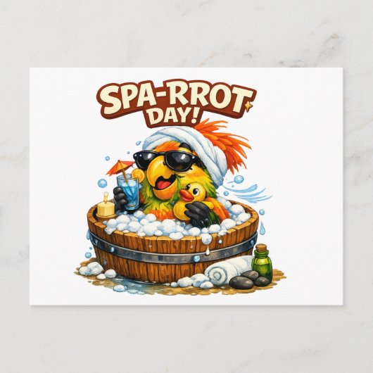 Spa-rrrot Day Funny Parrot Spa Relax Design ポストカード (正面)