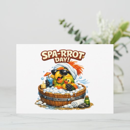 Spa-rrrot Day Funny Parrot Spa Relax Design 招待状 (スタンド正面)