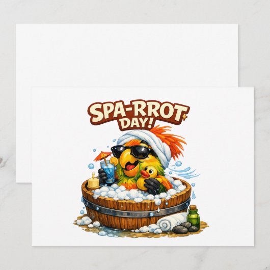 Spa-rrrot Day Funny Parrot Spa Relax Design 招待状 (正面/裏面)