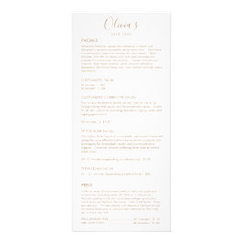 Spa Skincare White Service Price Menu ラックカード