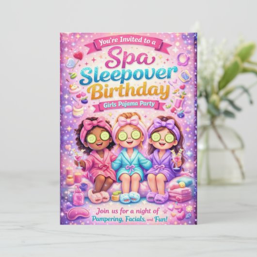 Spa Sleepover Birthday Party Invitation-Girls Spa 招待状 (スタンド正面)