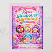 Spa Sleepover Birthday Party Invitation-Girls Spa 招待状 (正面/裏面)
