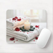 Spa Towels with Red Rose Petals and Hearts マウスパッド (マウス)