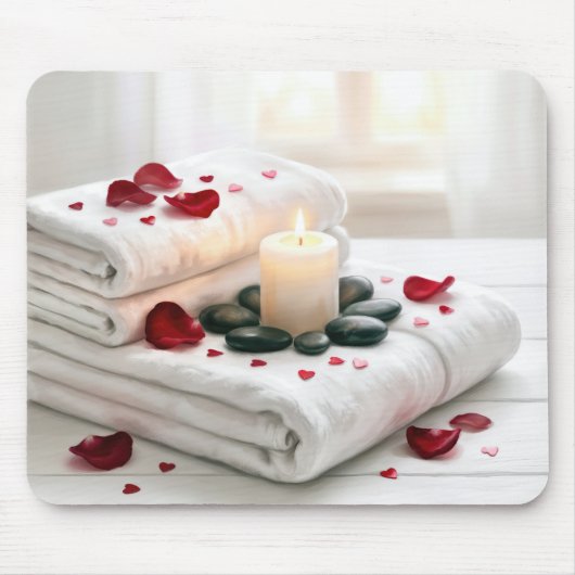 Spa Towels with Red Rose Petals and Hearts マウスパッド (正面)