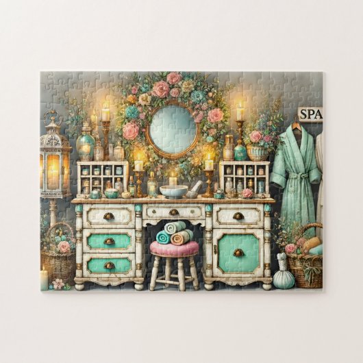 Spa Vanity Shabby Chic Wellness Cabinet ジグソーパズル (横)