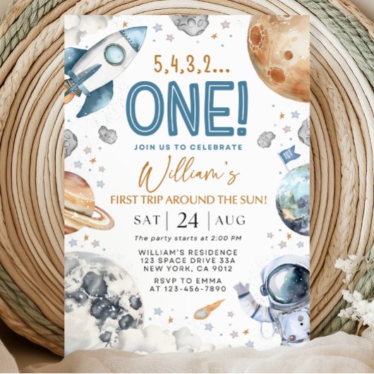 Space 1st Birthday Party First Trip Around The Sun 招待状