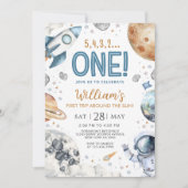 Space 1st Birthday Party First Trip Around The Sun 招待状 (正面)