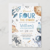 Space 4th Birthday Inviation, Rech Four The Stars 招待状 (正面)