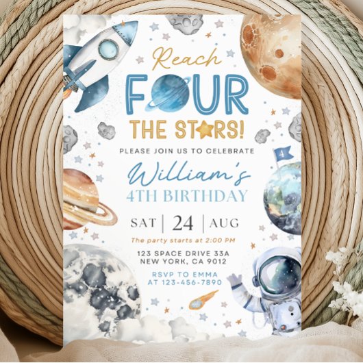 Space 4th Birthday Inviation, Rech Four The Stars 招待状