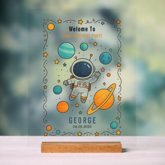 Space Adventure 1st Birthday | Outer Space アクリルサイン (ニュートラル)