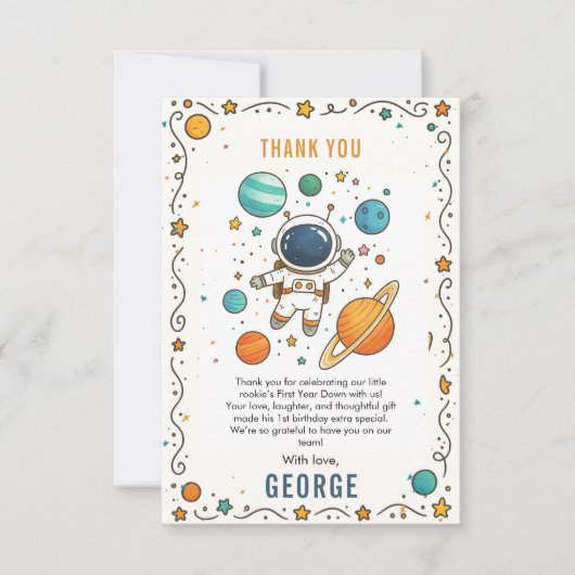 Space Adventure 1st Birthday | Outer Space サンキューカード (正面)