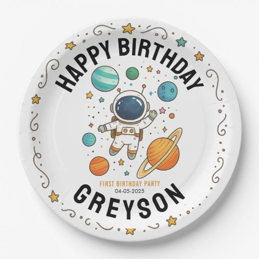 Space Adventure 1st Birthday | Outer Space Party ペーパープレート (正面)