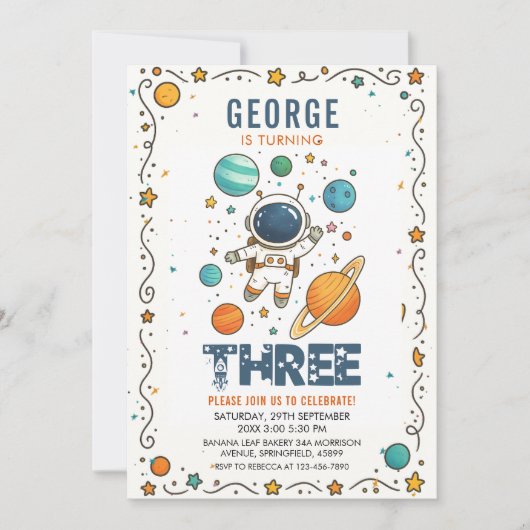 Space Adventure 3rd Birthday | Outer Space Party 招待状 (正面)