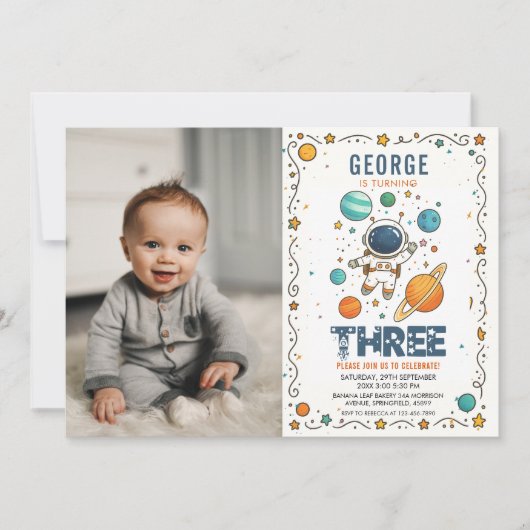 Space Adventure 3rd birthday | Outer Space photo 招待状 (正面)