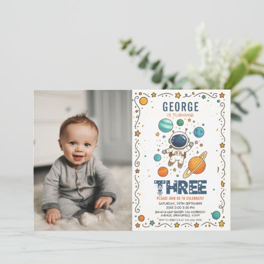 Space Adventure 3rd birthday | Outer Space photo 招待状 (スタンド正面)