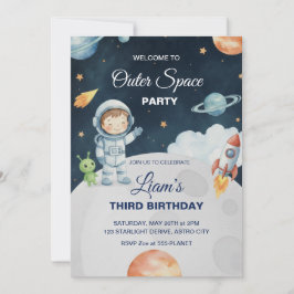 Space Adventure Astronaut Birthday Invitation 招待状