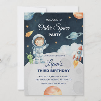 Space Adventure Astronaut Birthday Invitation 招待状