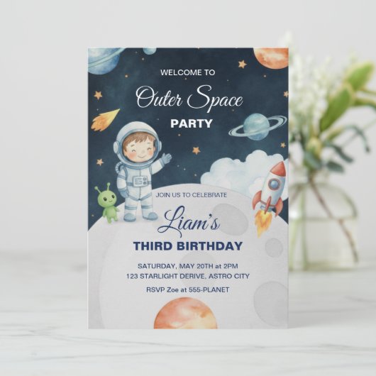 Space Adventure Astronaut Birthday Invitation 招待状 (スタンド正面)
