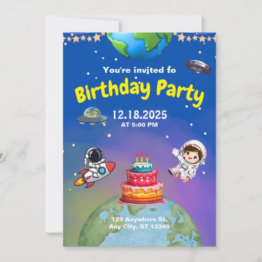 Space Adventure Birthday Invite 招待状 (正面)