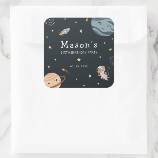Space Adventure Playful Kids Birthday Party スクエアシール (バッグ)