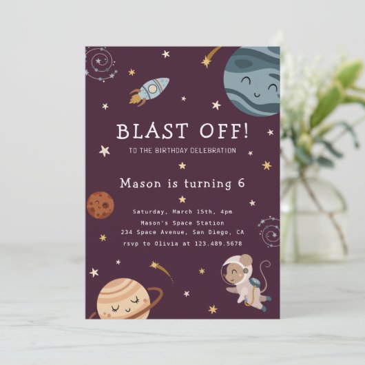 Space Adventure Playful Kids Birthday Party 招待状 (スタンド正面)