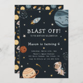 Space Adventure Playful Kids Birthday Party 招待状 (正面/裏面)