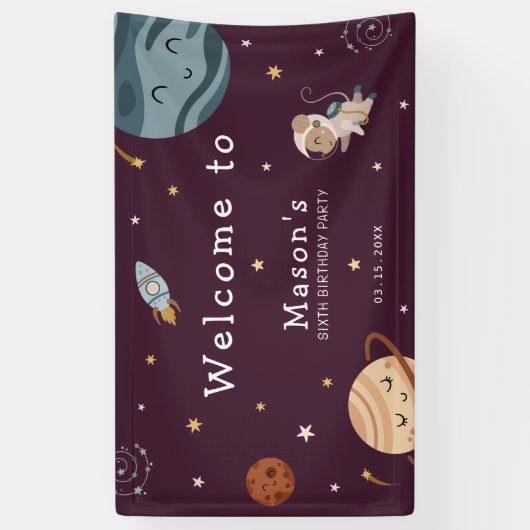 Space Adventure Playful Kids Birthday Party 横断幕 (縦)