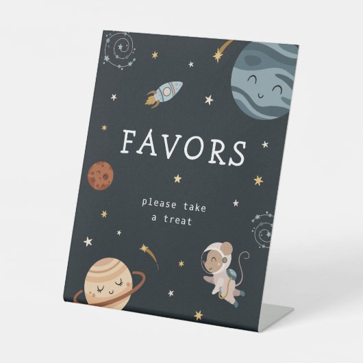 Space Adventure Playful Kids Birthday Party Favors 台座サイン (正面)