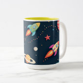 Space Adventure Rocket Kids Coffee Mug ツートーンマグカップ (正面右)