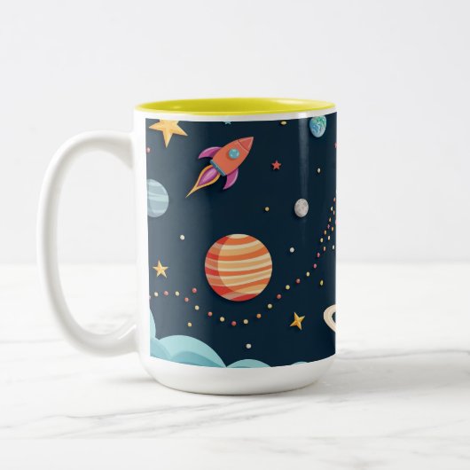 Space Adventure Rocket Kids Coffee Mug ツートーンマグカップ (左)