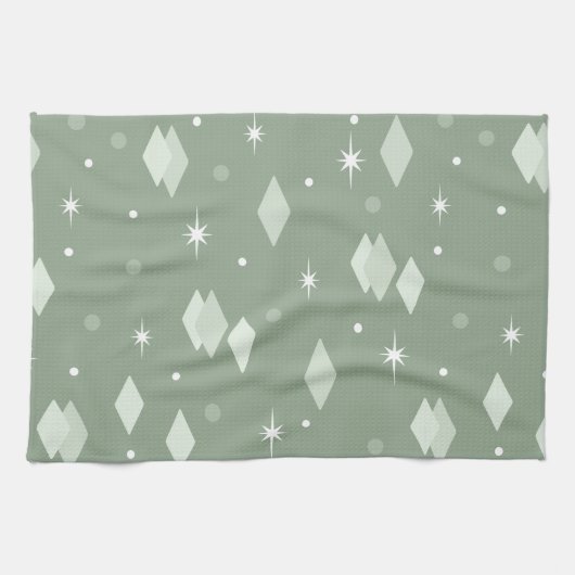 Space Age Diamonds Sage Green キッチンタオル (横)