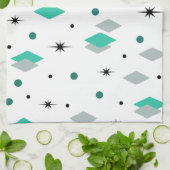 Space Age Diamonds Turquoise White キッチンタオル (折り畳み)