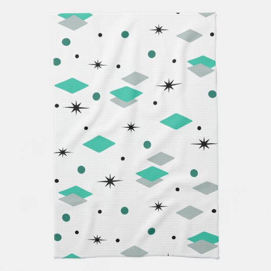Space Age Diamonds Turquoise White キッチンタオル (縦)