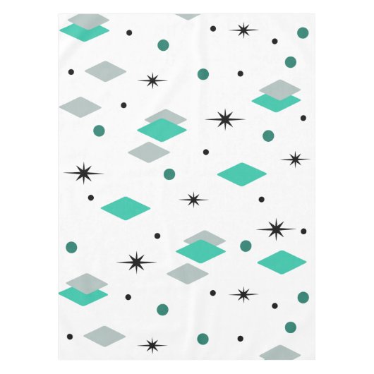 Space Age Diamonds Turquoise White テーブルクロス (正面)