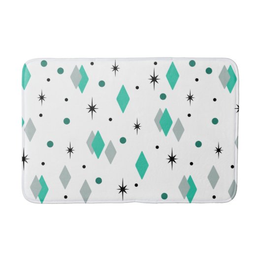 Space Age Diamonds Turquoise White バスマット (正面)