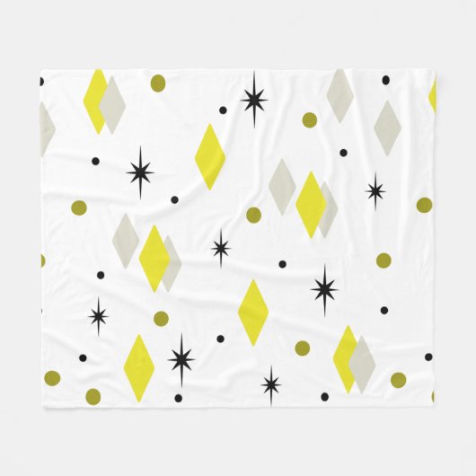 Space Age Diamonds Yellow Gray White フリースブランケット (正面(横))